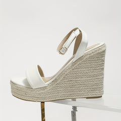 Wedge Heeled Sandals Buckle Strap Platform Espadrille Shoes