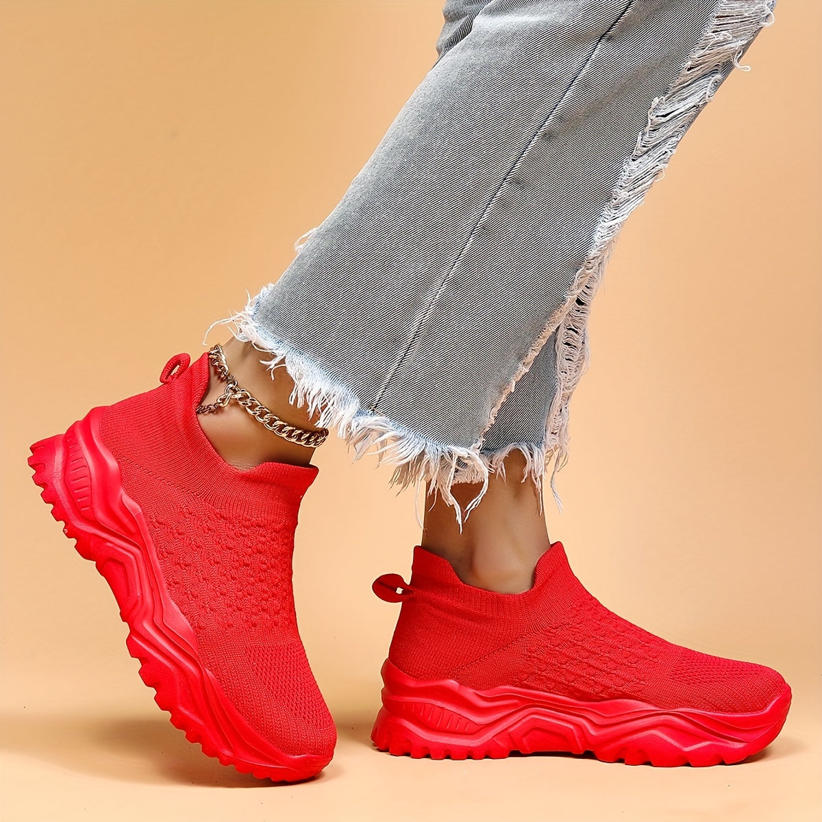 Women's Breathable Knit Platform Sneakers Lace Up Outdoor Shoes