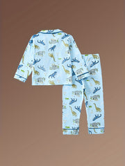 Boys Bear Print Pajama Set Long Sleeve Button Front Homewear PJ Set