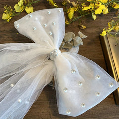 Bridal Hair Clip Pearl Bow Tulle Hairpin