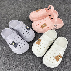 Women's Teddy Bear Platform Clogs Hollow Out Non Slip Slide Shoes