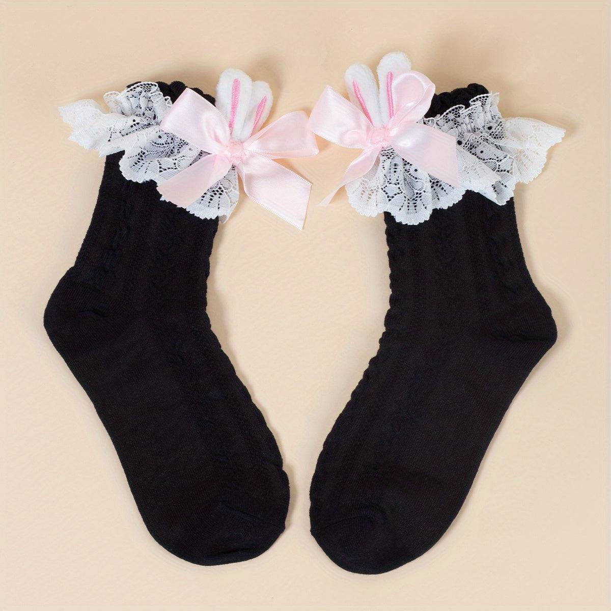 Lace Trim Bow Socks Sweet & Lolita All match Socks Women's Stockings