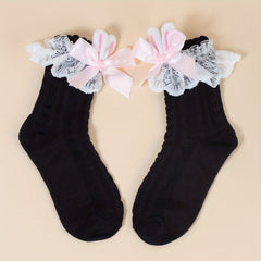 Lace Trim Bow Socks Sweet & Lolita All match Socks Women's Stockings