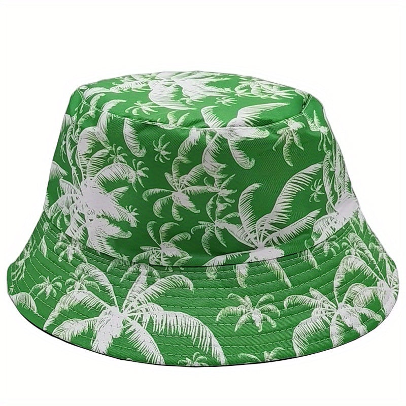 Coconut Tree Print Bucket Hat Solid Reversible Fisherman Cap