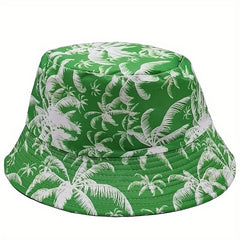 Coconut Tree Print Bucket Hat Solid Reversible Fisherman Cap