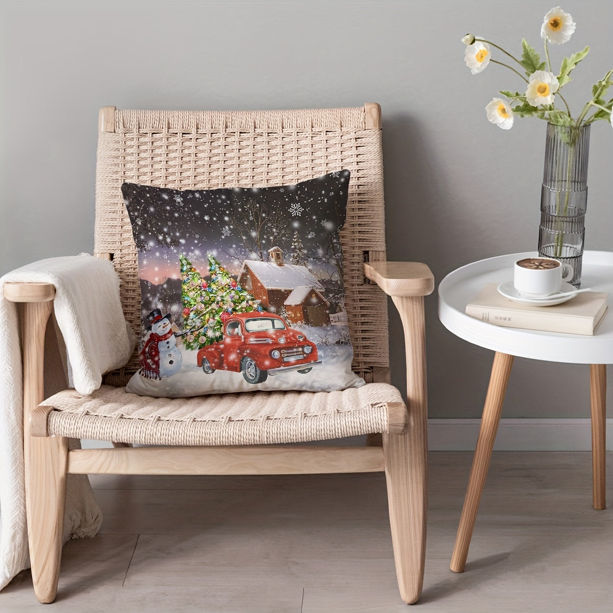 Christmas Tree Car Snowman Pillow Covers Decor
