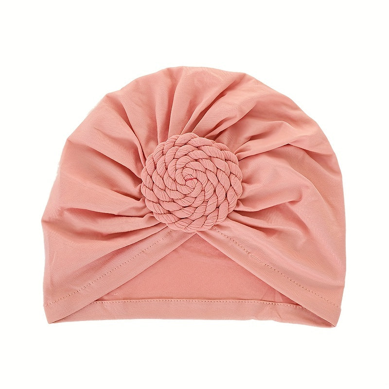 Braided Knot Turban Cap Lotus Pink Head Wrap Pleated Headscarf