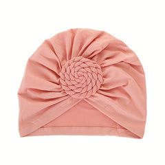 Braided Knot Turban Cap Lotus Pink Head Wrap Pleated Headscarf