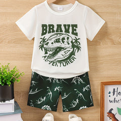 2pcs Toddler Boys Dinosaur T-Shirts & Shorts Set Summer Clothes