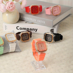 7pcs Quartz Watch Set Square Dial Silicone Strap Casual Multiple Options