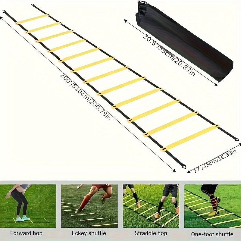 Speed Agility Ladder Set - 12 Rung Ladder, 6 Disc Cones, 4 Steel Stakes, Whistle