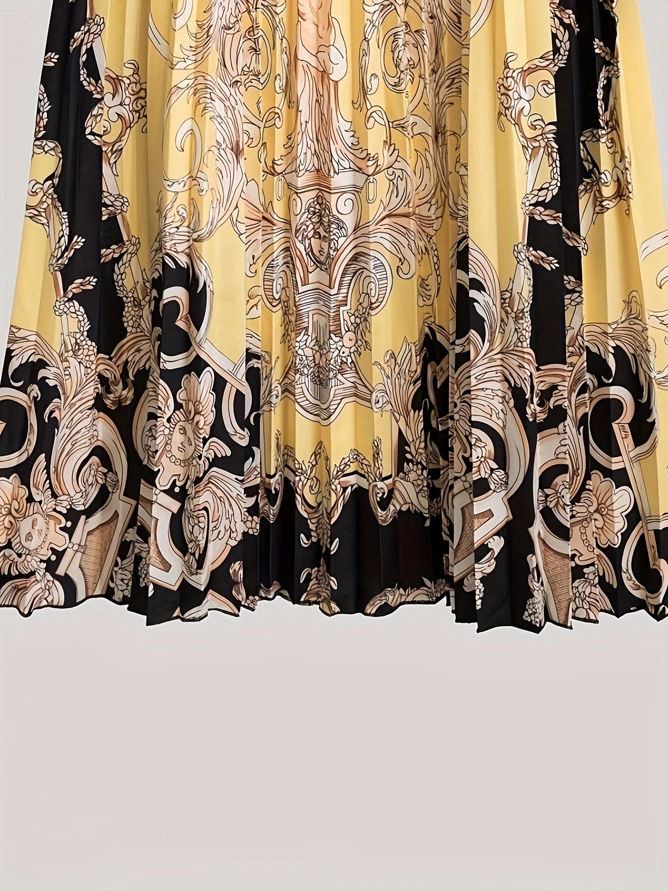 Baroque Print High Rise Pleated Maxi Skirt
