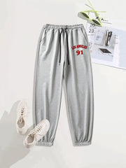 Number & Letter Print Sports Pants Drawstring Couple Jogging Sweatpants