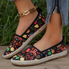 Women's Christmas Reindeer Pattern Flats Slip On Shoes