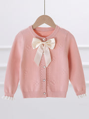 Girls Knitted Cardigan with Bow Knot and Pearl Button