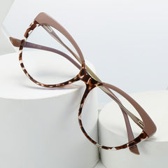 Leopard Cat Eye Retro Glasses with Metal Temple