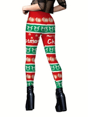 Christmas Print Skinny Leggings Elastic Waist Stretchy Leggings