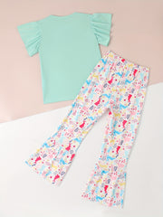 Girls Bunny Graphic 2pcs Outfits with Stripped Flare Pants