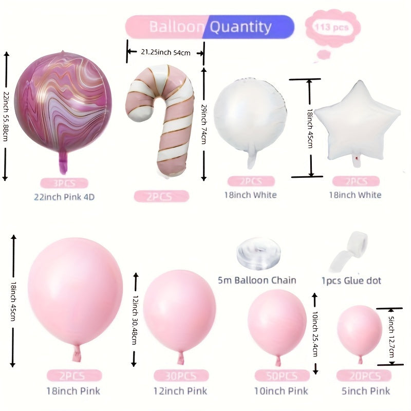 113pcs Pink Candy Cane Foil Balloons Pink Latex Christmas Home Decoration