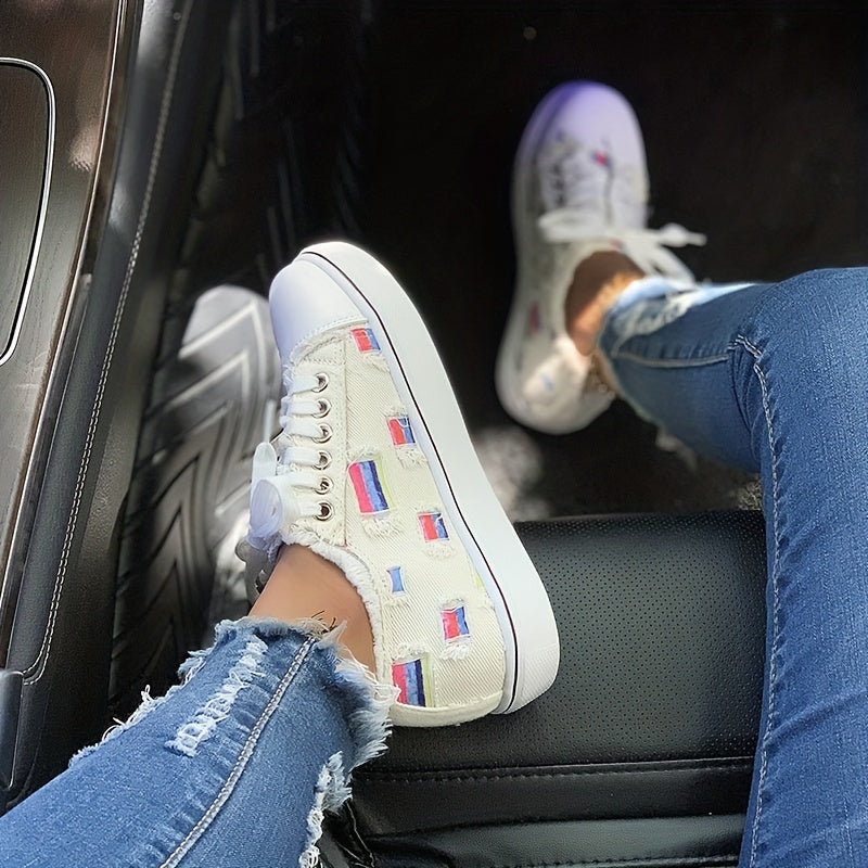 Women's Flat Canvas Shoes Casual Lace Up Low Top Sneakers