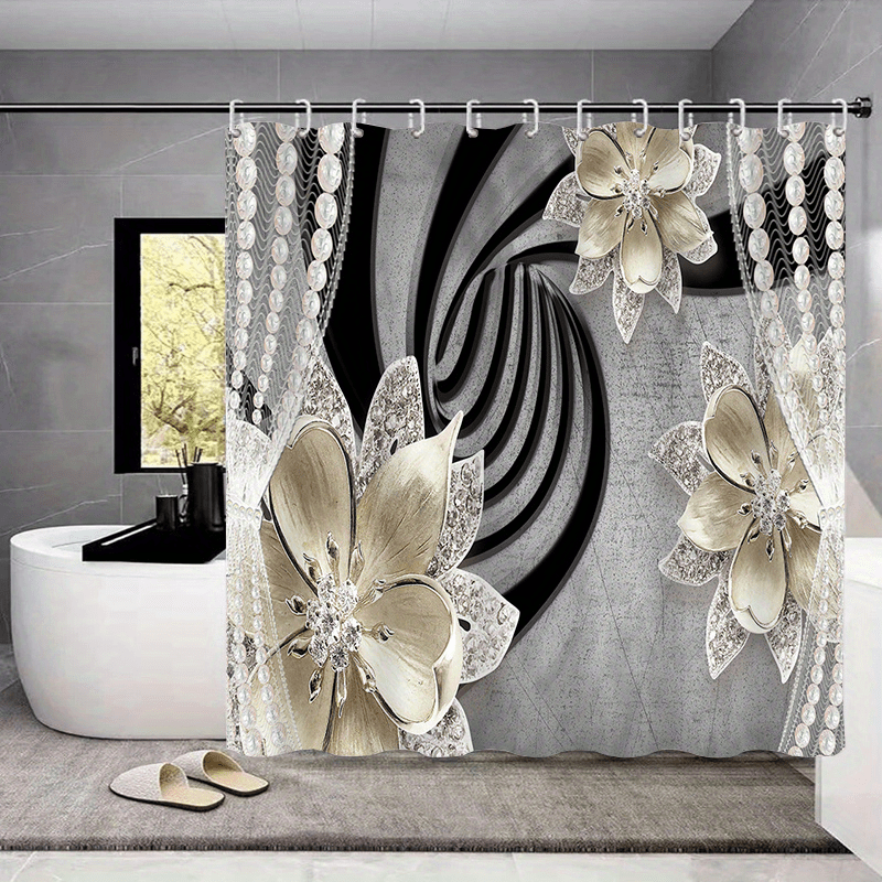 Christmas Waterproof Shower Curtain Set with Non Slip Mat and Toilet Seat Cover