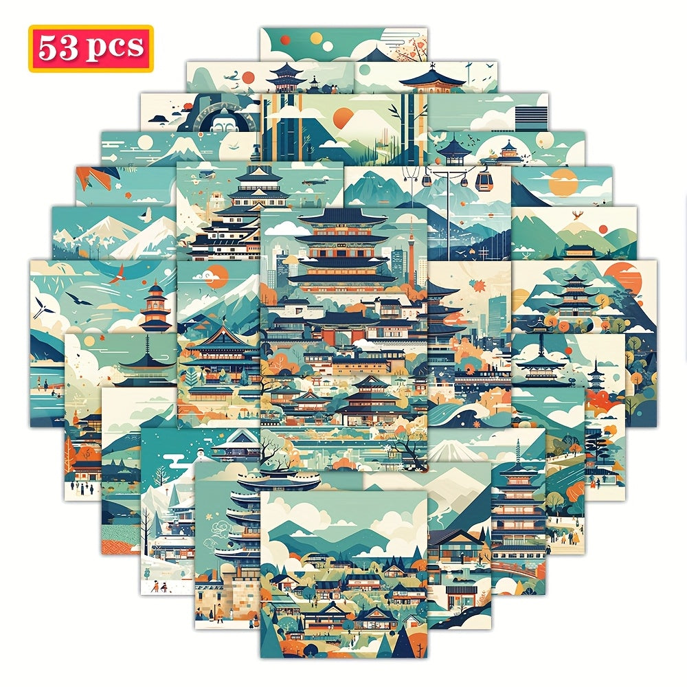 53pcs Japanese Landscape House Cartoon Stickers for Boys and Girls