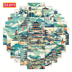 53pcs Japanese Landscape House Cartoon Stickers for Boys and Girls
