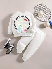Baby Girl Casual Set Cartoon BE KIND Graphic Sweatshirt Pants Outfit