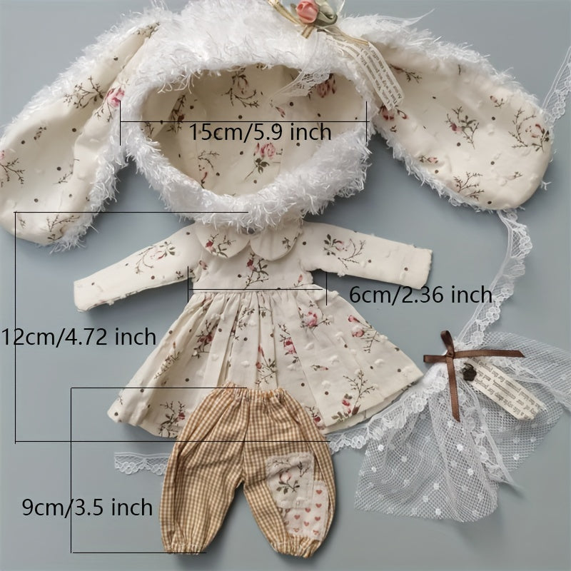 Long Ears Hat Flower Skirt Casual Pants DIY Doll Accessories for 1 6 Bress Doll