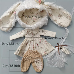 Long Ears Hat Flower Skirt Casual Pants DIY Doll Accessories for 1 6 Bress Doll