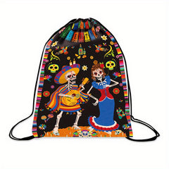 Halloween Skull Gym Swim Drawstring Backpack Bags Portable Storage Bag