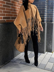 Tassel Cape Coat Casual Solid Long Sleeve Outerwear