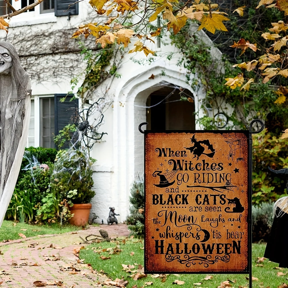 Halloween Garden Flag Double Sided Witches Go Riding 'tis Near Halloween 30x45cm