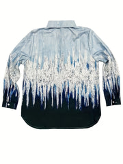 Brush Print Ombre Long Sleeve Button Up Shirt