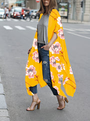 Floral Chiffon Blouse V Neck Long Sleeve Rash Guard Casual Beachwear