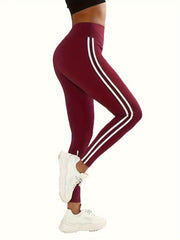 High Waist Sports Leggings with Striped Side - Women's Activewear