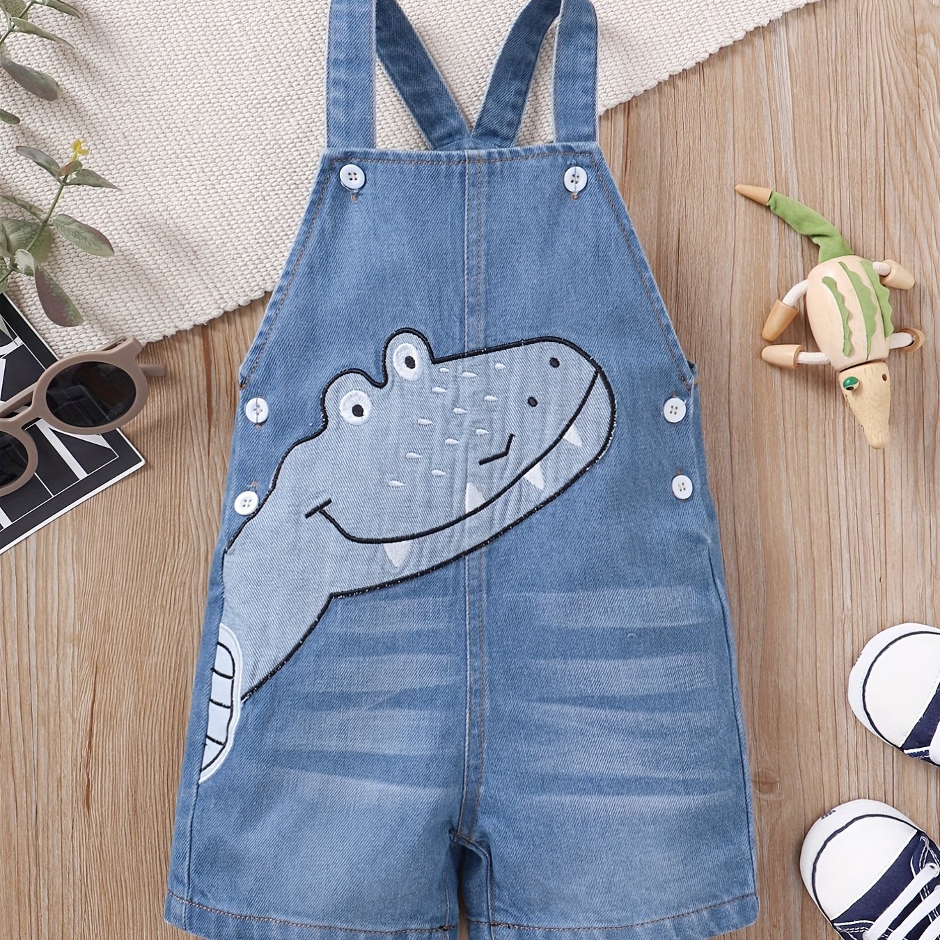 Boys Dino Graphic Denim Overalls Baby Bib Pants