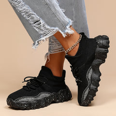 Women's Anti-slip Knit Sneakers Low Top Lace Up Casual Shoes