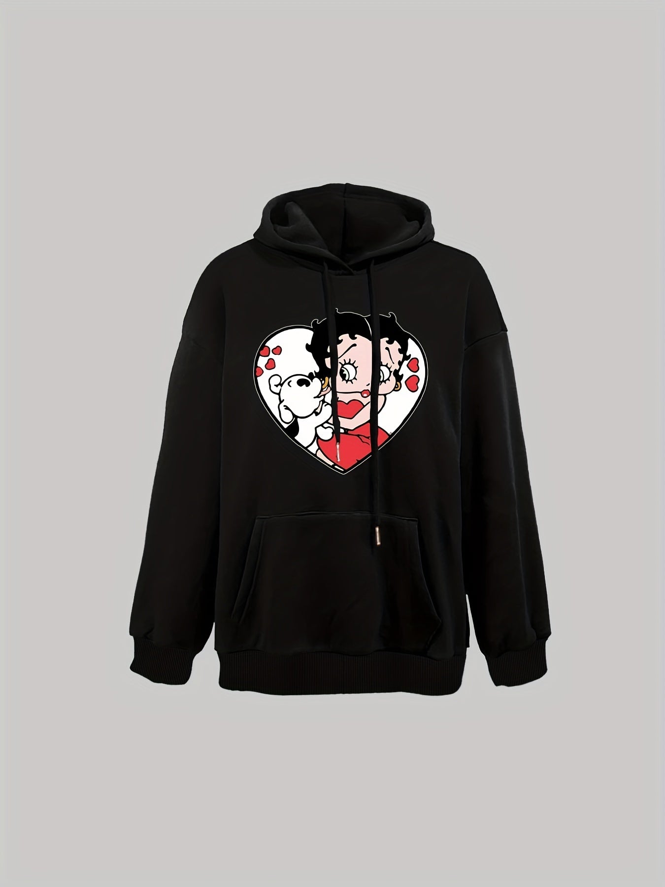 Cartoon Print Hoodie Drawstring Casual Hooded Sweatshirt
