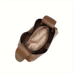 Dark Brown Split Leather Tote Bag with Magnetic Closure