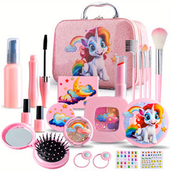 Kids Pink Unicorn Makeup Kit with Case Plastic Role Play Cosmetic Set for Girls