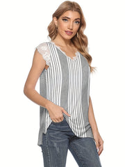Lace Trim V Neck Tank Top Women's Sleeveless Summer Casual Top