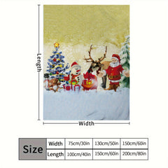 Christmas Snow Santa Claus Elk Blanket Warm Flannel Throw Travel Outdoor