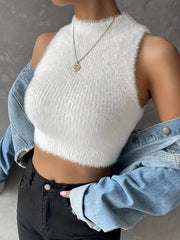 Mock Neck Crop Fleece Top Sleeveless Tank Top
