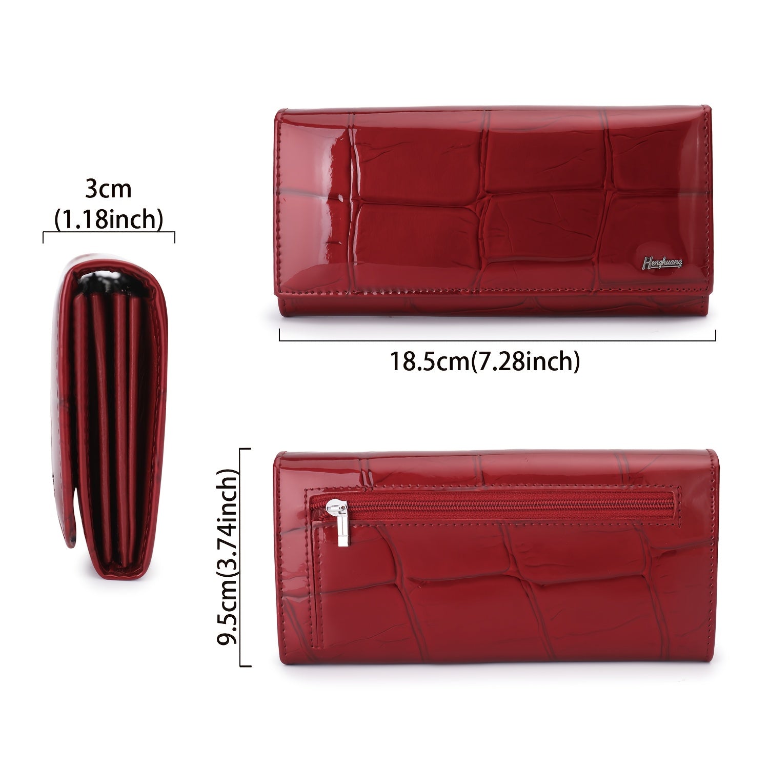 Women's Classic Bifold Wallet with Enamel Stone Pattern & Zip Pocket