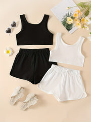 Girls Ribbed Knit Crop Tank Top & Shorts Set