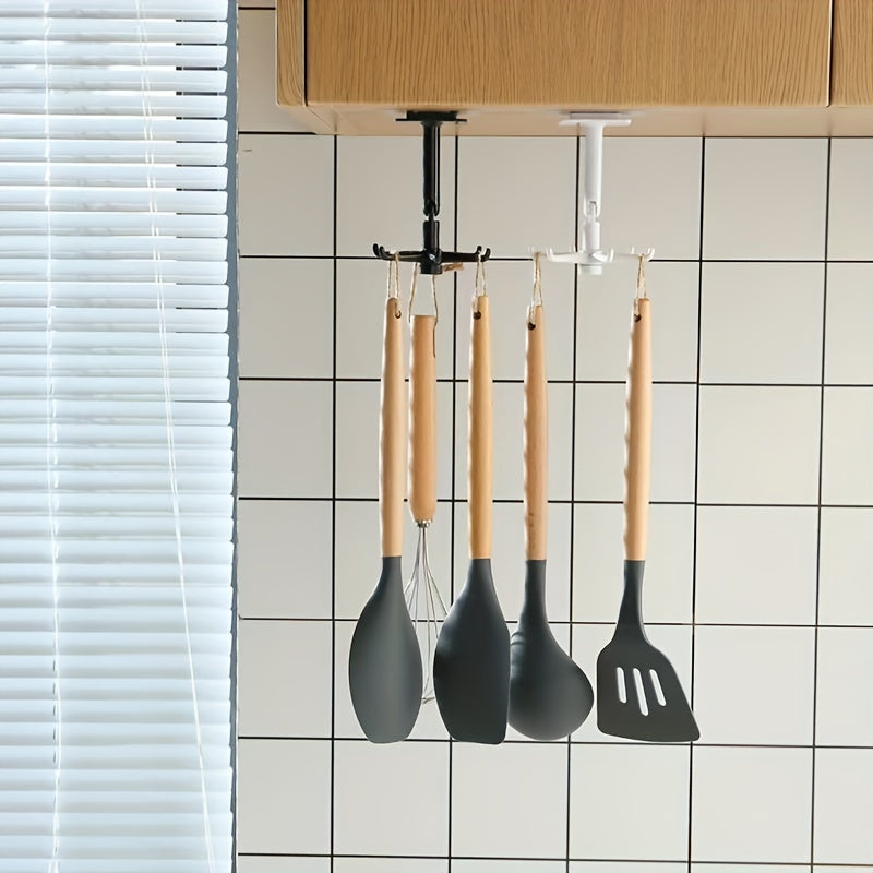 6-Hook Under Cabinet Utensil Holder, 360 Rotatable Kitchen Hooks