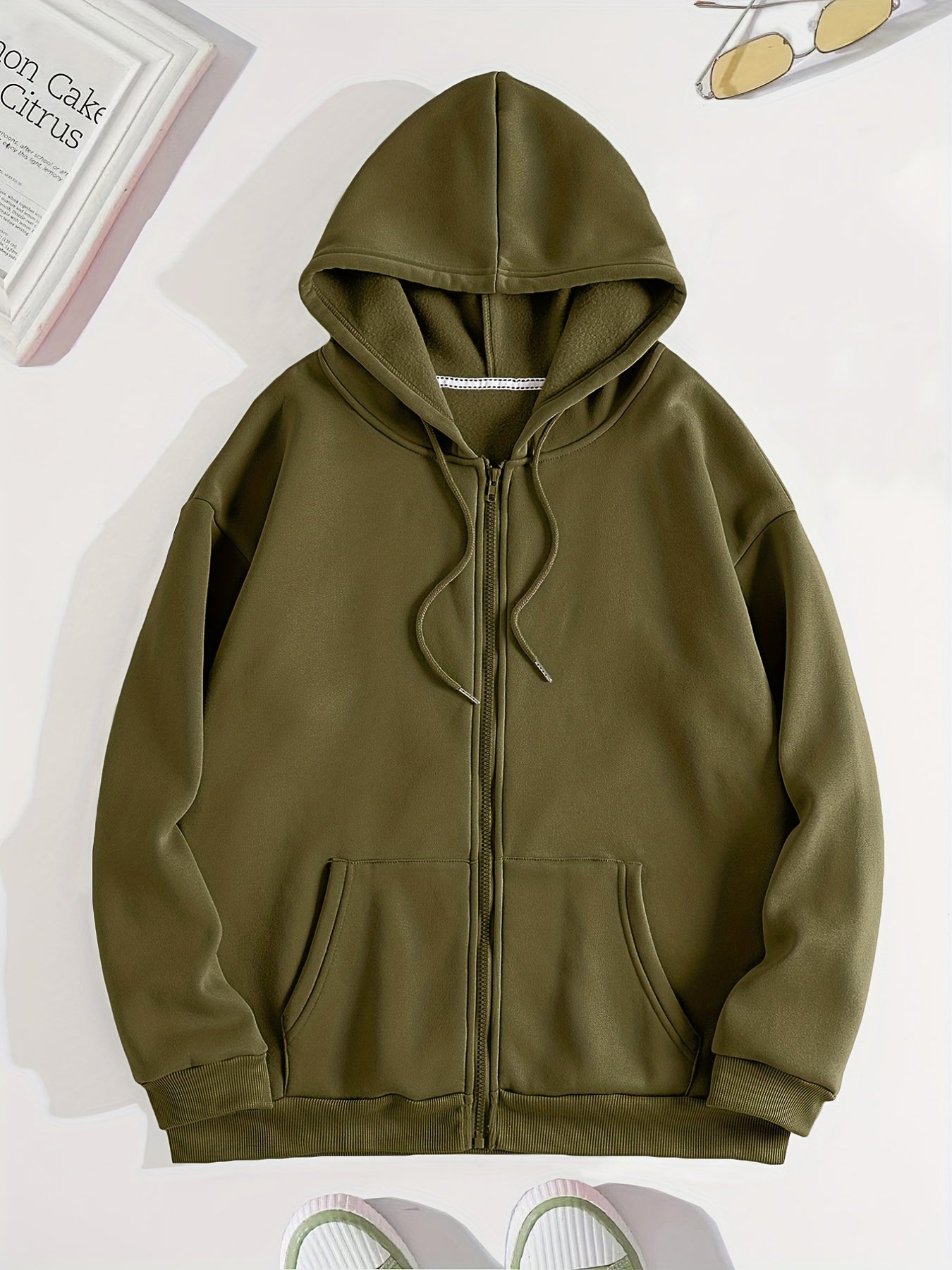 Solid Hoodies Zip-Up Sweatshirt with Pockets