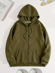 Solid Hoodies Zip-Up Sweatshirt with Pockets