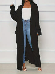 Cable Knit Open Front Longline Cardigan with Pockets